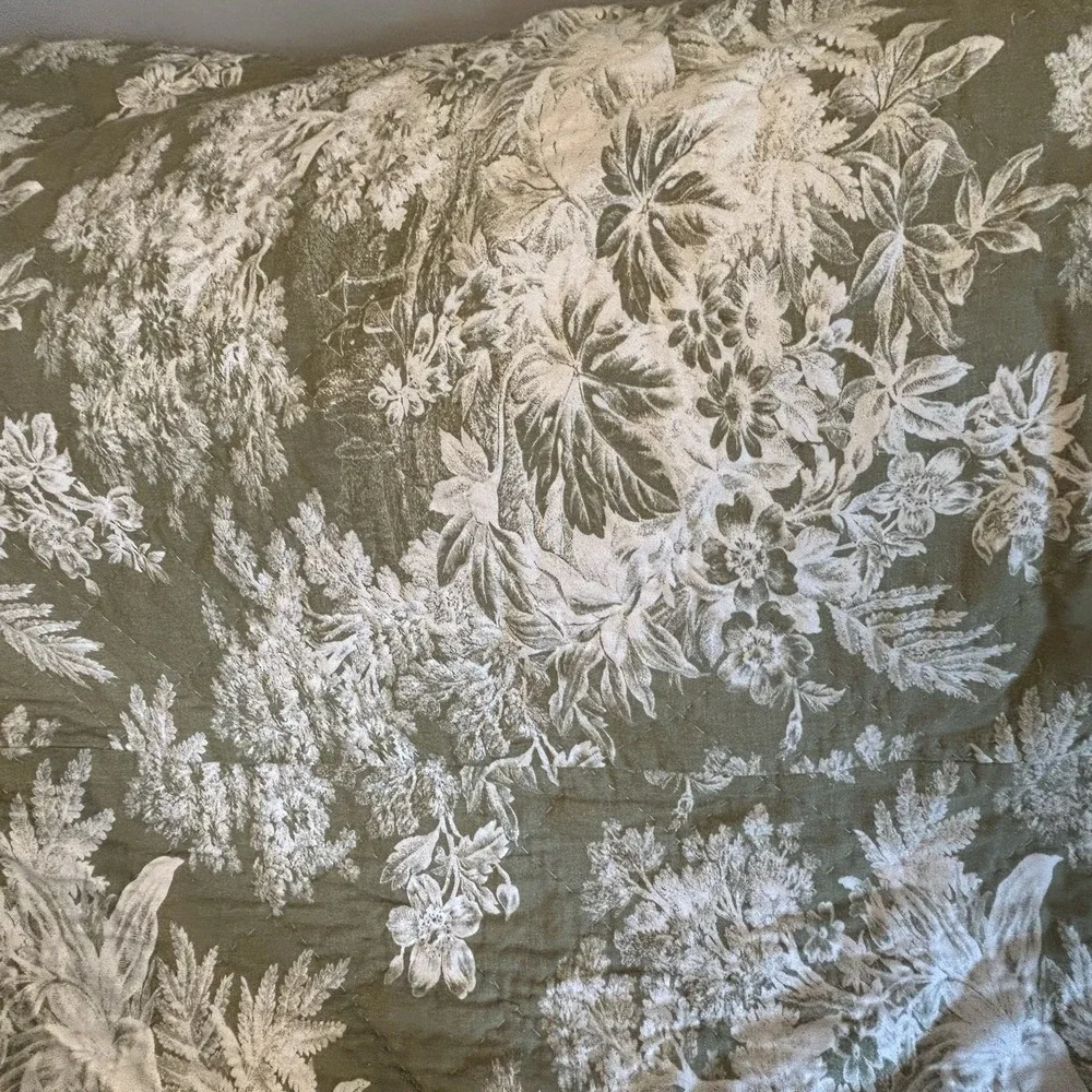 Pottery Barn Green Comforter Only  Toile Floral French Country Cottage Queen